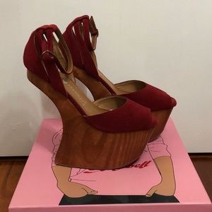 Jeffrey Campbell Str8up Red suede  Womens Platform Sculpt Ankle Strap Sz 6.5. Co